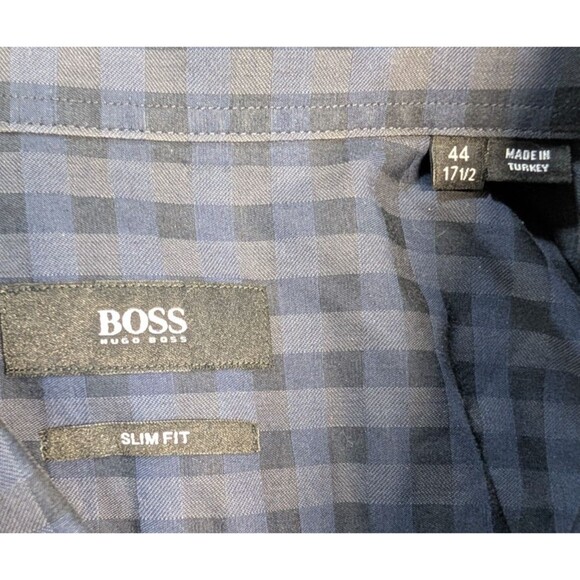 Hugo Boss Shirt Mens Large 44 17.5 Slim Fit Long Sleeve Button-Up Checkered - Picture 6 of 7
